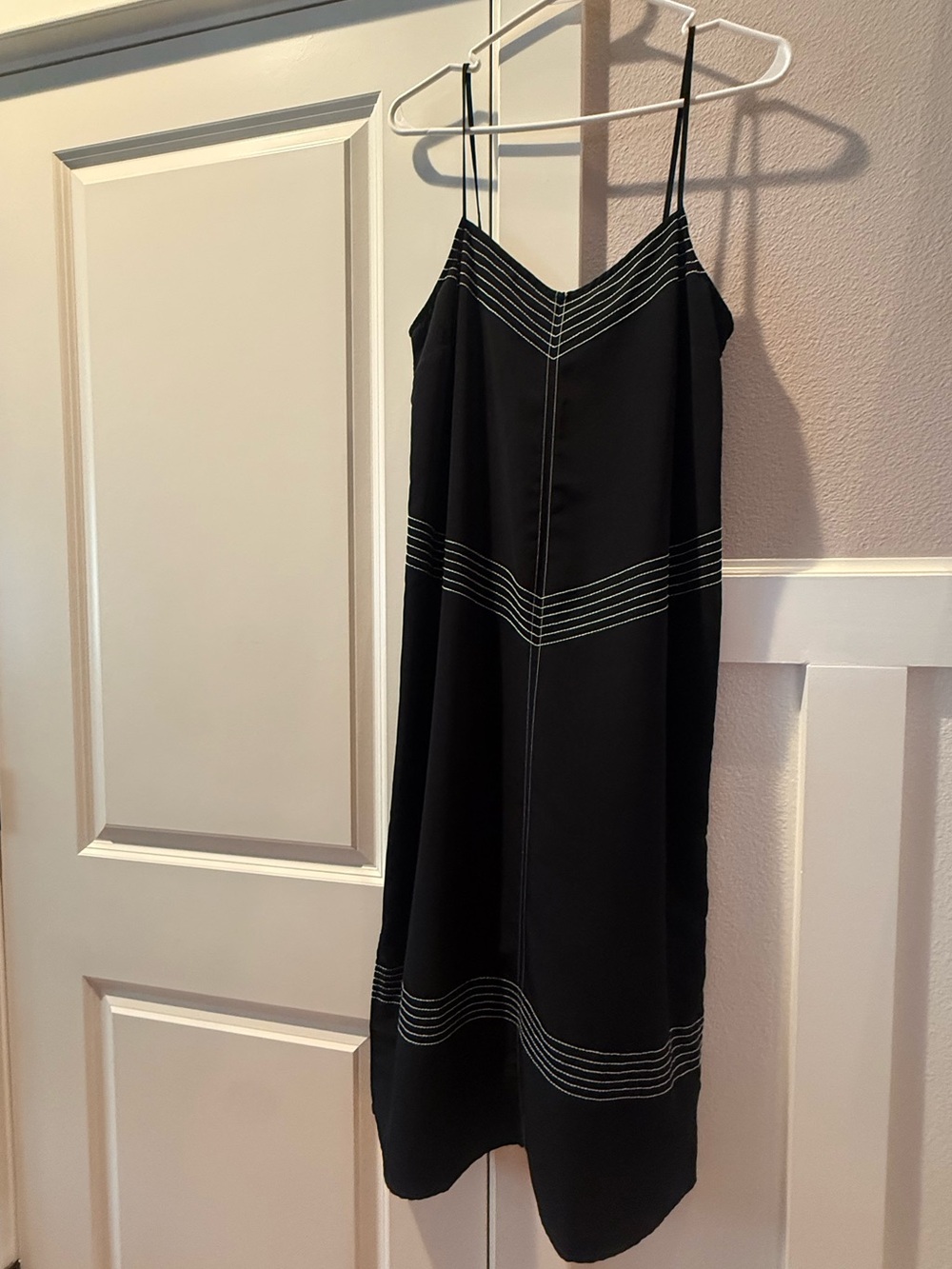 Black Spaghetti Strap Dress with White Contrast Stitching
